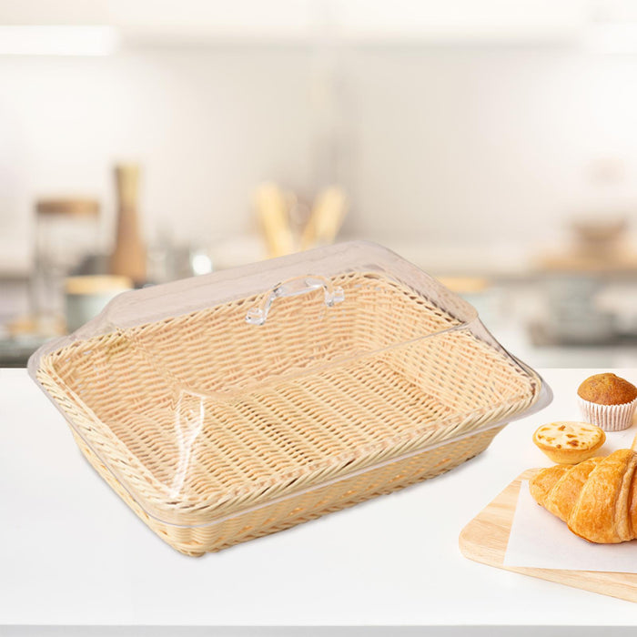 Crofta Bread Basket Imitation Rattan Holder Fruit Tray for Table Picnic Coffee Shop 35cmx25cmx15cm