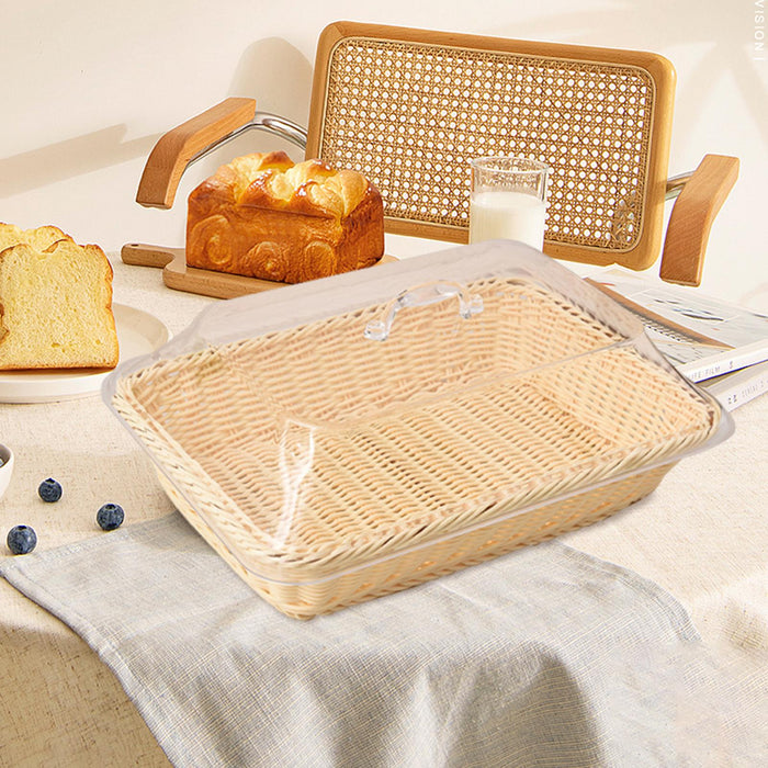 Crofta Bread Basket Imitation Rattan Holder Fruit Tray for Table Picnic Coffee Shop 35cmx25cmx15cm