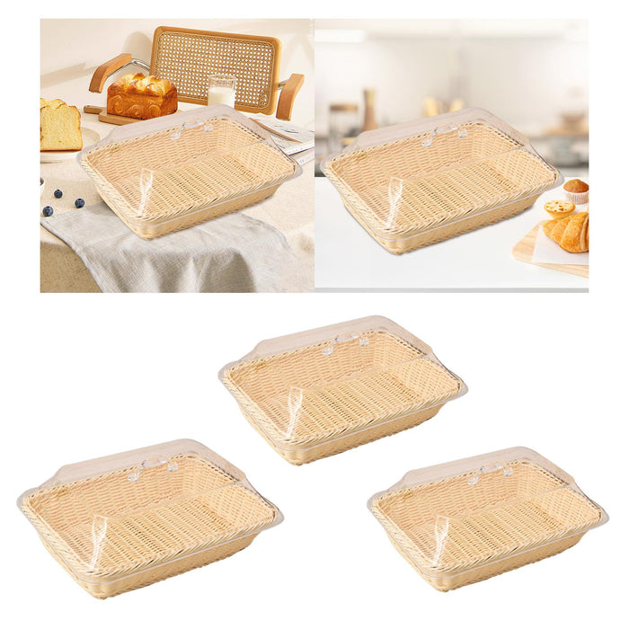 Crofta Bread Basket Imitation Rattan Holder Fruit Tray for Table Picnic Coffee Shop 35cmx25cmx15cm