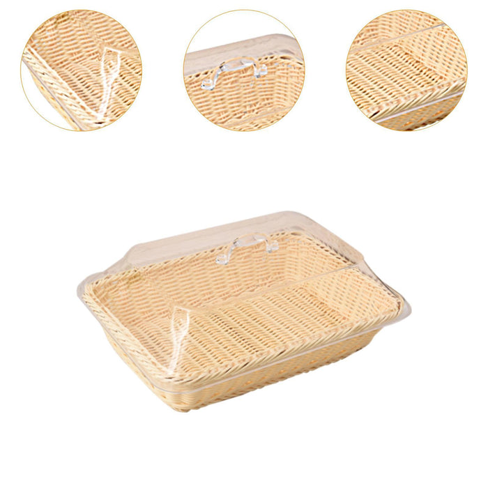 Crofta Bread Basket Imitation Rattan Holder Fruit Tray for Table Picnic Coffee Shop 45cmx35cmx15cm