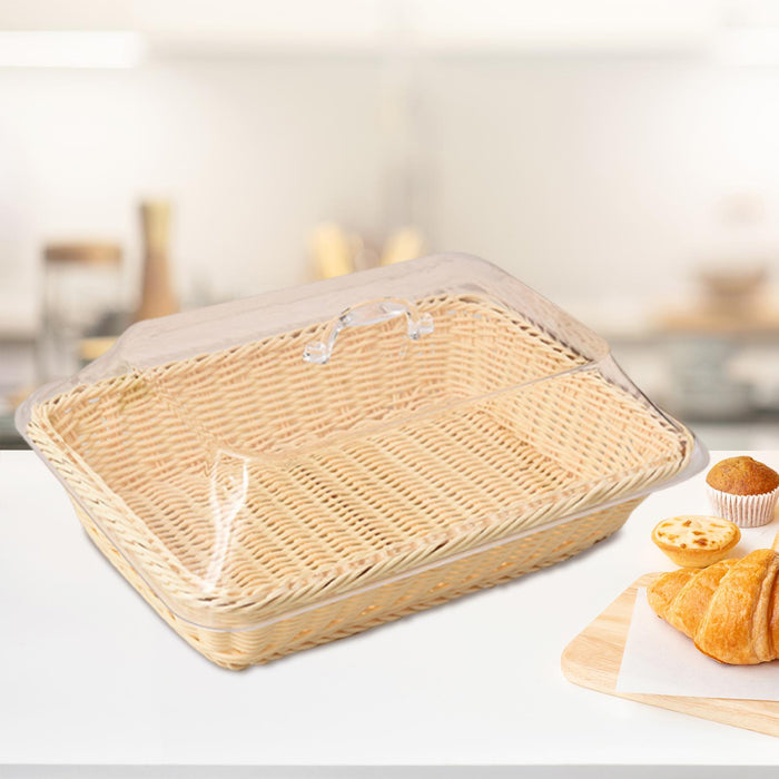 Crofta Bread Basket Imitation Rattan Holder Fruit Tray for Table Picnic Coffee Shop 45cmx35cmx15cm