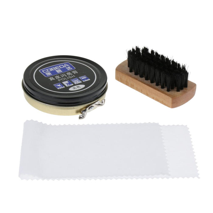 3 Pieces Leather Shoe Care Kit Polish Brush Shine Cream Buffing Cloth Black