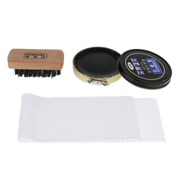 3 Pieces Leather Shoe Care Kit Polish Brush Shine Cream Buffing Cloth Black