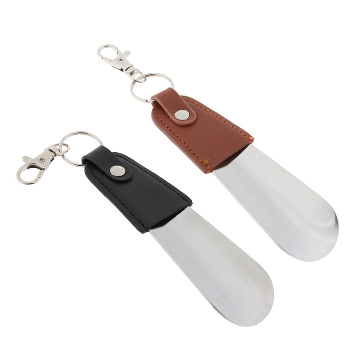 Stainless Steel Shoe Horn with Keychain Classic Travel Shoehorn Lifte Brown