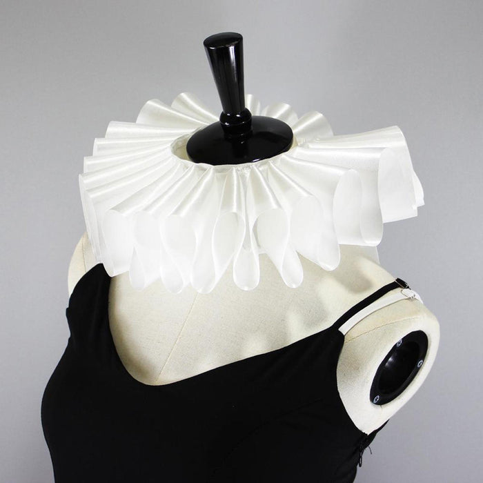 Victorian Renaissance Elizabethan Ruffled Neck Collar Clown Choker White