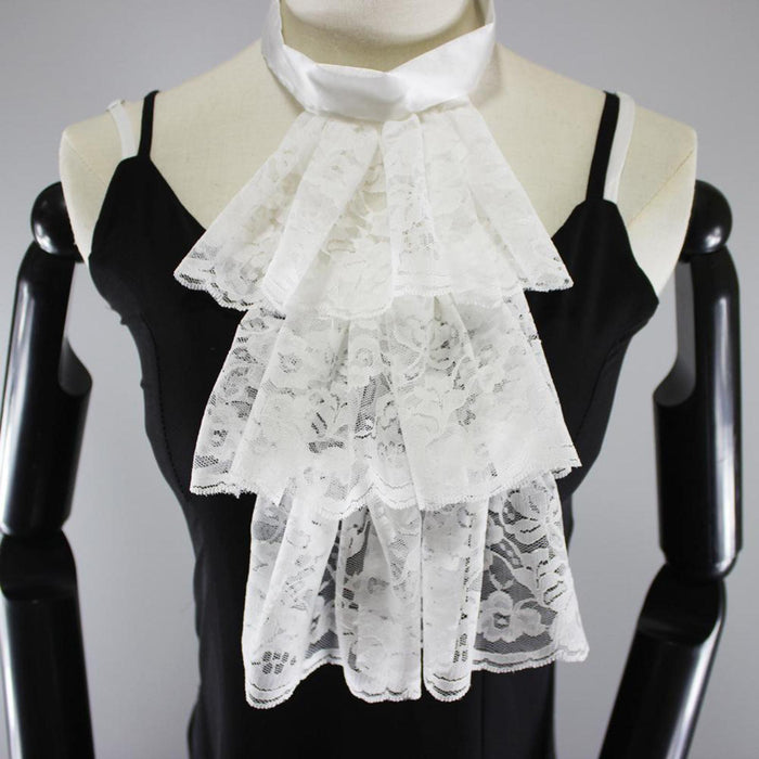 Women Lace Necktie Victorian Steampunk Ruffle Fake False Collar Half Shirt White