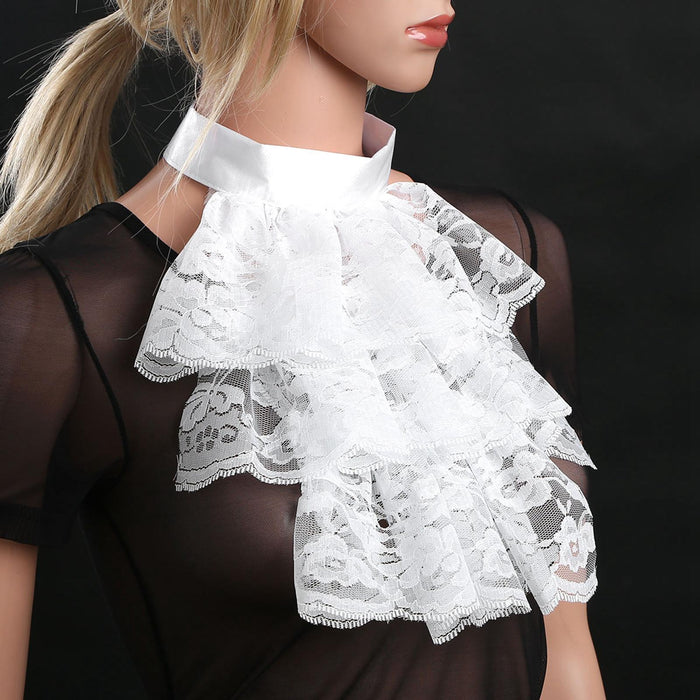 Women Lace Necktie Victorian Steampunk Ruffle Fake False Collar Half Shirt White