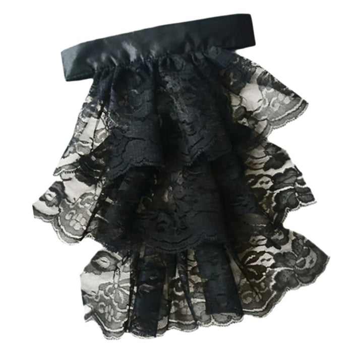 Women Lace Necktie Victorian Steampunk Ruffle Fake False Collar Half Shirt Black