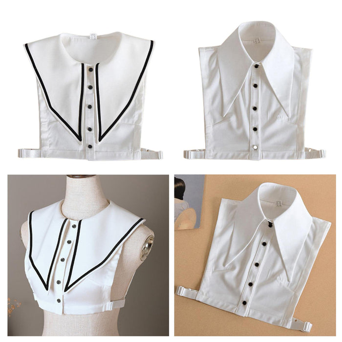 Women White Fake Half Shirt Blouse Detachable Tops Big Lapel Dicky Collar Style1