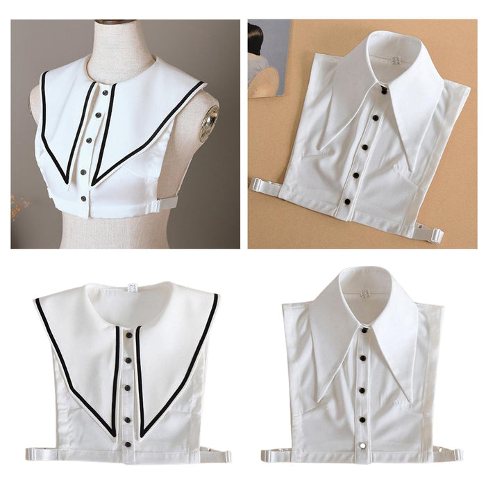 Women White Fake Half Shirt Blouse Detachable Tops Big Lapel Dicky Collar Style1