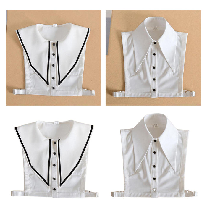 Women White Fake Half Shirt Blouse Detachable Tops Big Lapel Dicky Collar Style1