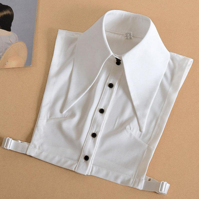 Women White Fake Half Shirt Blouse Detachable Tops Big Lapel Dicky Collar Style1