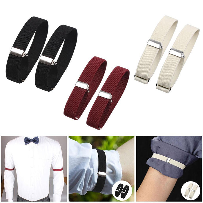 2 Pieces Fashion Mens Shirt Sleeve Holder Elasticated Armbands Women Black