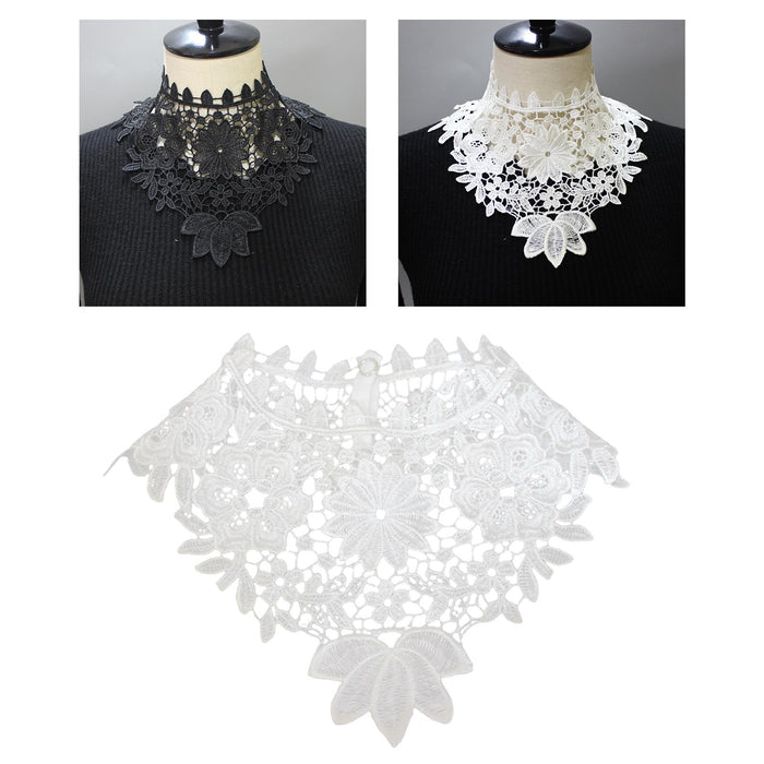 Womens Lace Fake Collar False Collar Elegant for Shirt Fancy Dress Sweater White