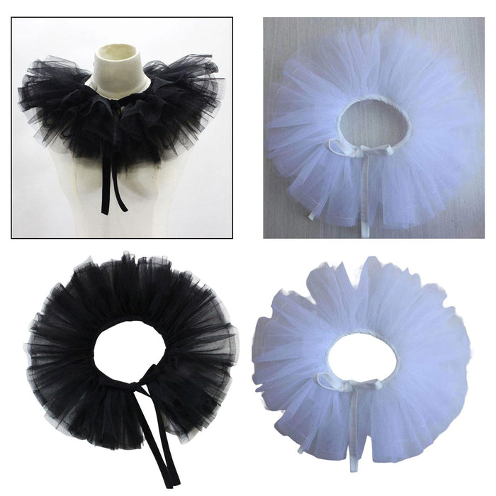 Women Tulle Ruffle Collar Halloween Costume Accessory Shawl Lapel Detachable Black