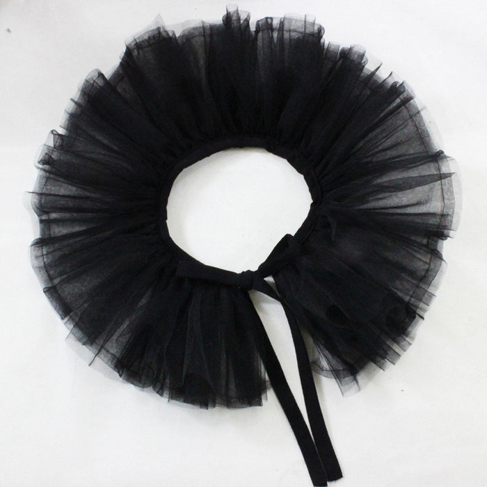 Women Tulle Ruffle Collar Halloween Costume Accessory Shawl Lapel Detachable Black