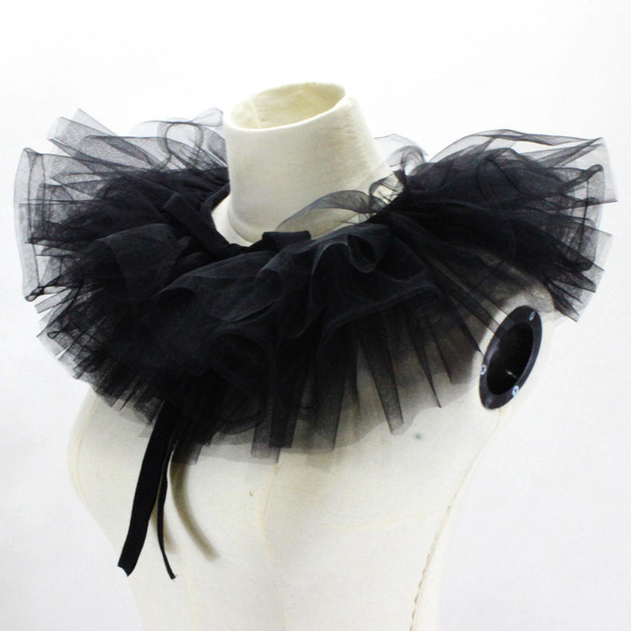 Women Tulle Ruffle Collar Halloween Costume Accessory Shawl Lapel Detachable Black