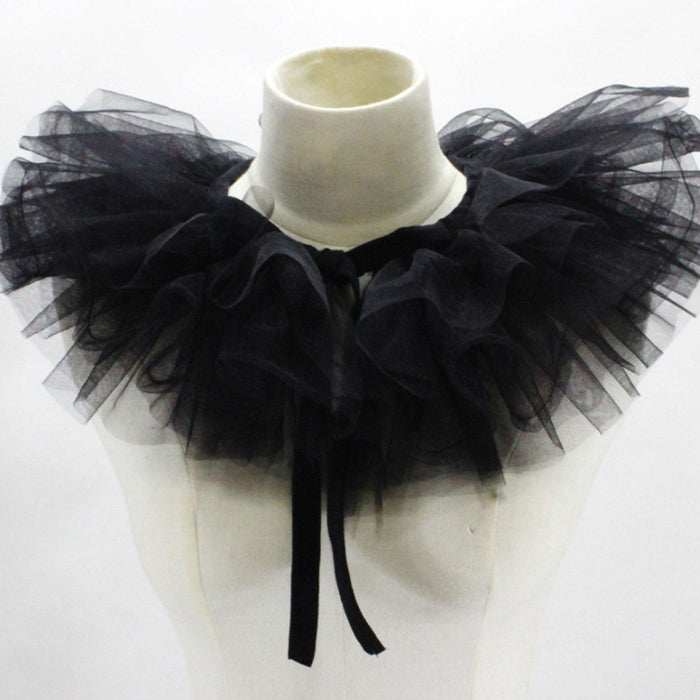 Women Tulle Ruffle Collar Halloween Costume Accessory Shawl Lapel Detachable Black