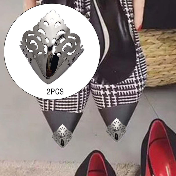 2Pcs Metal Shoes Pointed Protector Supplies Accessories Women Shoes Tips Cap silver