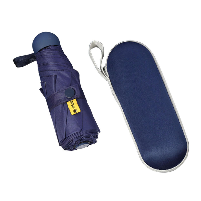 Crofta Folding Umbrella with Case Personal Umbrella for Purse Small Travel Umbrella Dark Blue