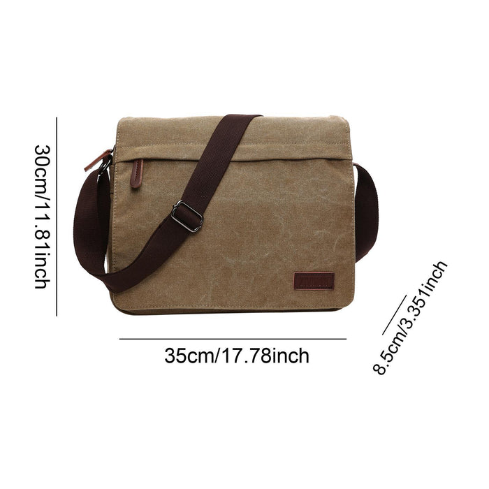 Men Shoulder Bag Zipper Canvas Business Computer Bag for Camping Cycling Gym Khaki