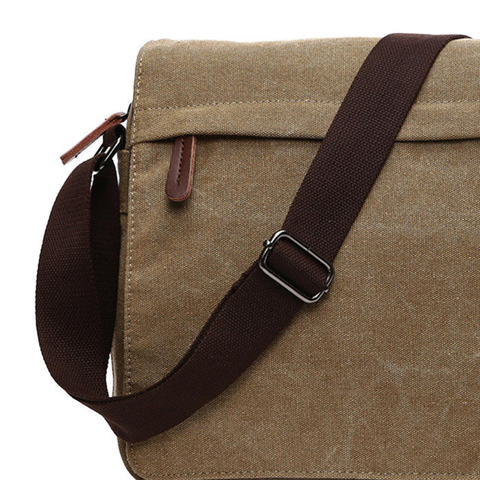 Men Shoulder Bag Zipper Canvas Business Computer Bag for Camping Cycling Gym Khaki