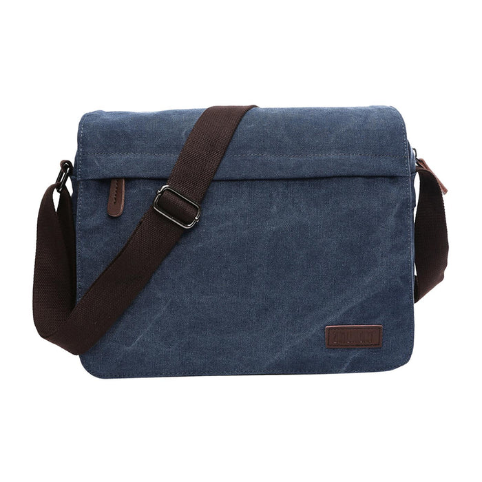 Crofta Men Shoulder Bag Zipper Canvas Business Computer Bag for Camping Cycling Gym Deep Blue