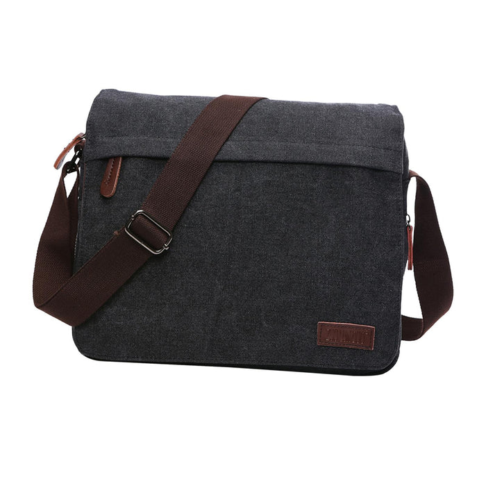 Crofta Men Shoulder Bag Zipper Canvas Business Computer Bag for Camping Cycling Gym Black