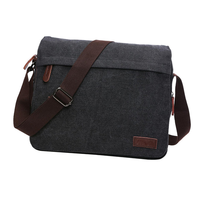 Crofta Men Shoulder Bag Zipper Canvas Business Computer Bag for Camping Cycling Gym Black