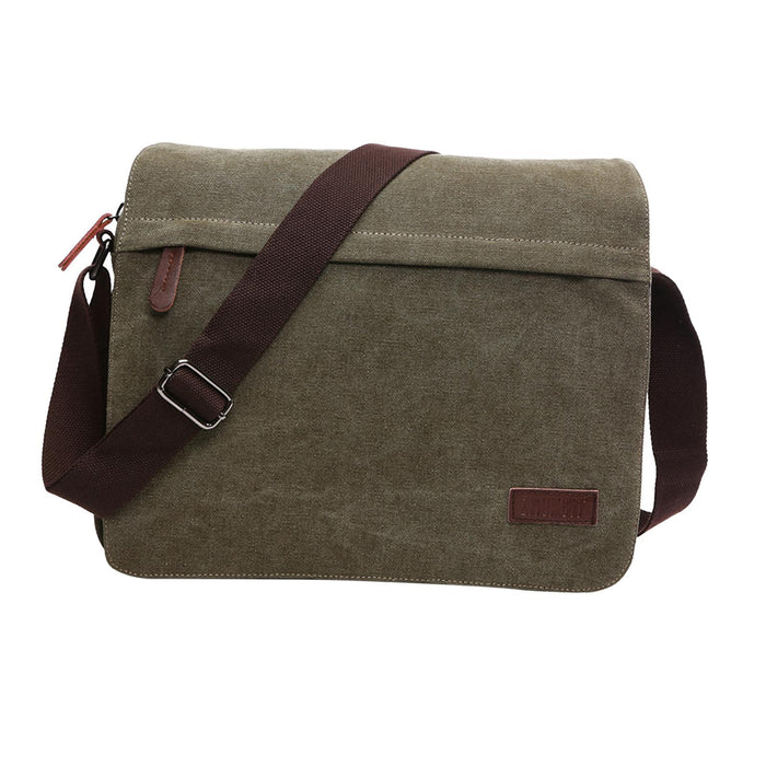 Crofta Men Shoulder Bag Zipper Canvas Business Computer Bag for Camping Cycling Gym Green