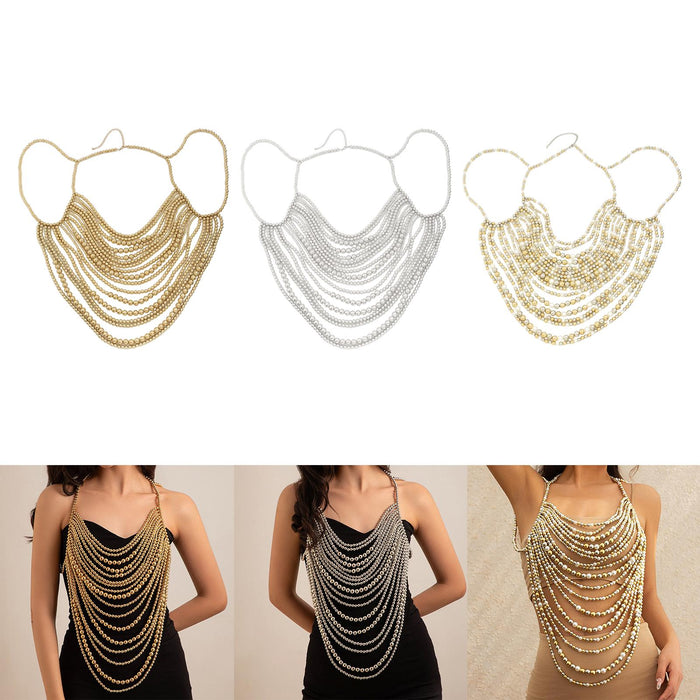 Beaded Body Chain Trendy Sleeveless Bikini Chain for Wedding Disco Halloween Gold