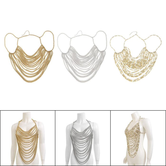 Beaded Body Chain Trendy Sleeveless Bikini Chain for Wedding Disco Halloween Gold