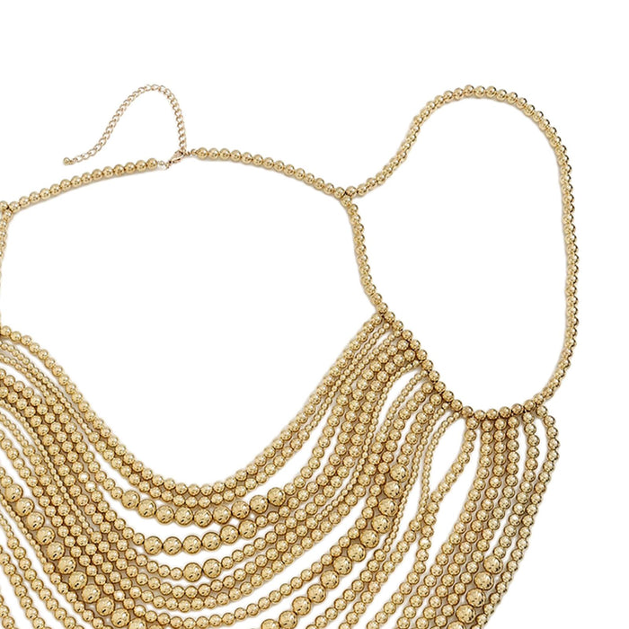 Beaded Body Chain Trendy Sleeveless Bikini Chain for Wedding Disco Halloween Gold