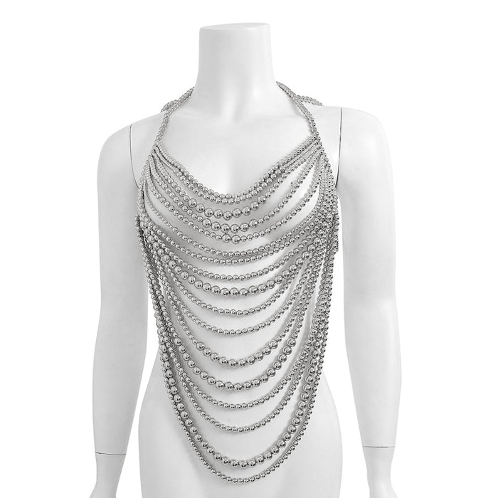 Beaded Body Chain Trendy Sleeveless Bikini Chain for Wedding Disco Halloween White