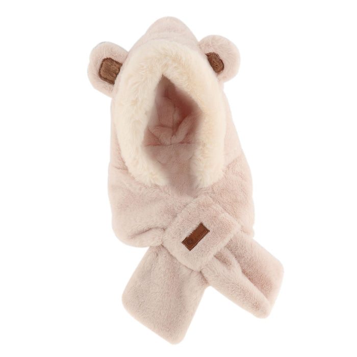 Womens Hoodie Scarf Hooded Hat Neck Warmer 2 in 1 Bear Ear Hat New Year Gift Beige