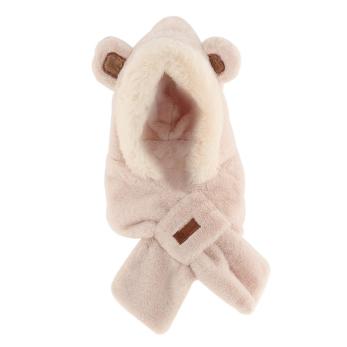 Womens Hoodie Scarf Hooded Hat Neck Warmer 2 in 1 Bear Ear Hat New Year Gift Beige