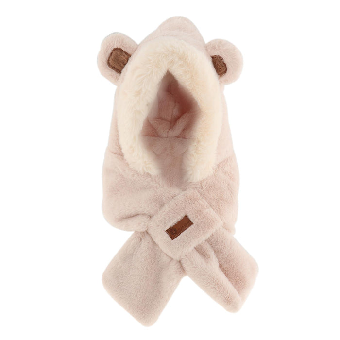 Womens Hoodie Scarf Hooded Hat Neck Warmer 2 in 1 Bear Ear Hat New Year Gift Beige