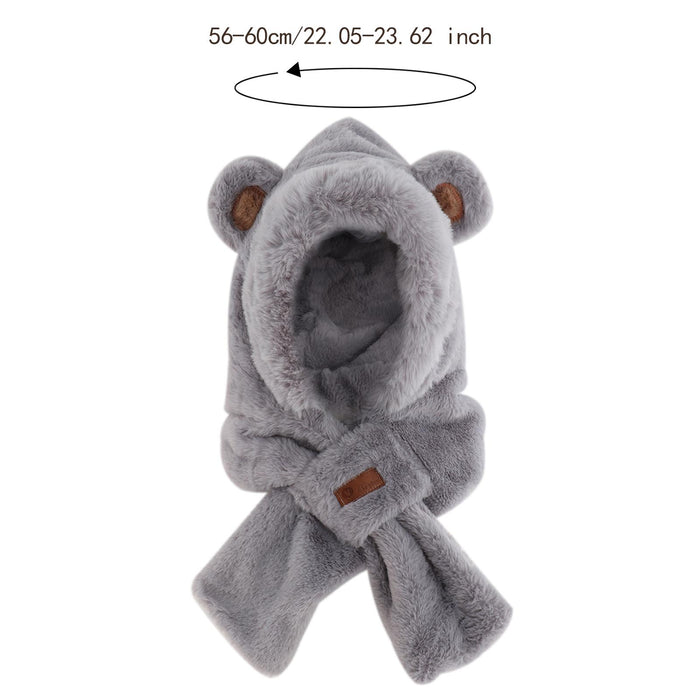 Womens Hoodie Scarf Hooded Hat Neck Warmer 2 in 1 Bear Ear Hat New Year Gift Gray