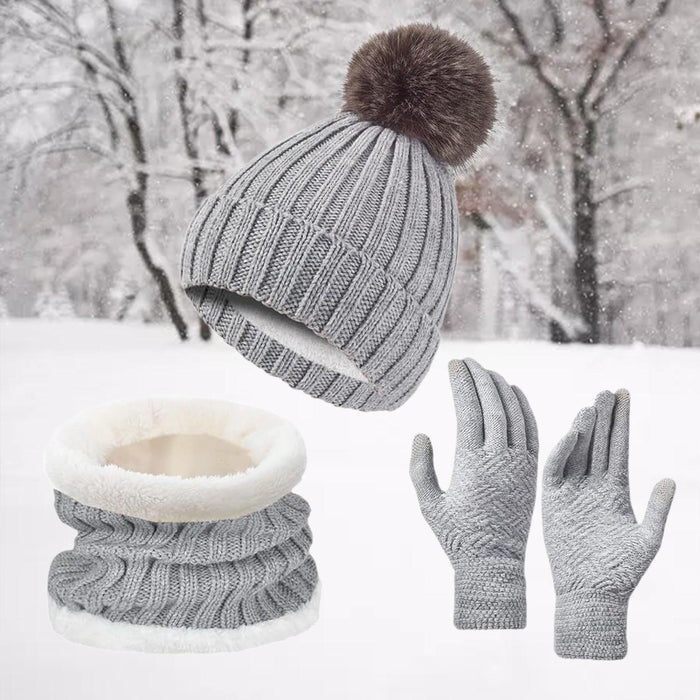 Winter Hat Scarf Gloves Set Winter Cap Neck Warmer for Running Skiing Hiking Gray