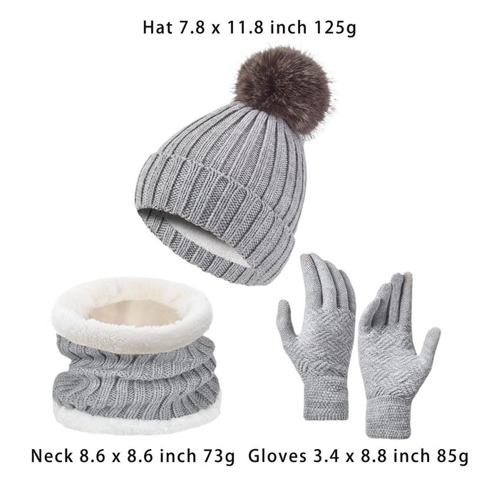 Winter Hat Scarf Gloves Set Winter Cap Neck Warmer for Running Skiing Hiking Gray