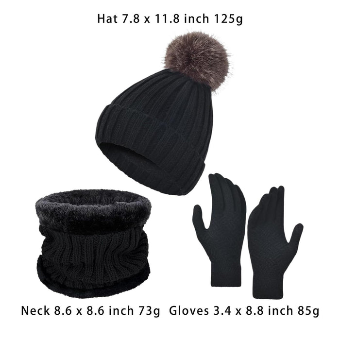 Winter Hat Scarf Gloves Set Winter Cap Neck Warmer for Running Skiing Hiking Black