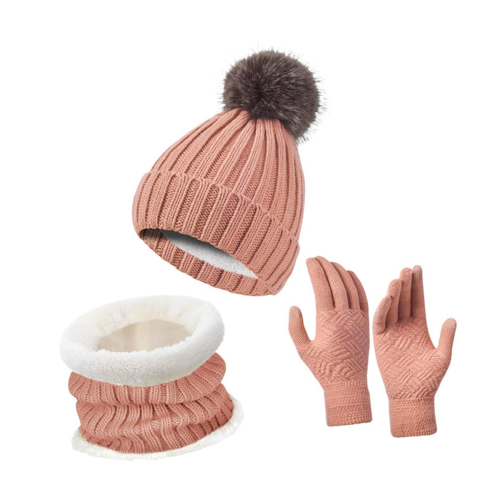 Winter Hat Scarf Gloves Set Winter Cap Neck Warmer for Running Skiing Hiking Pink