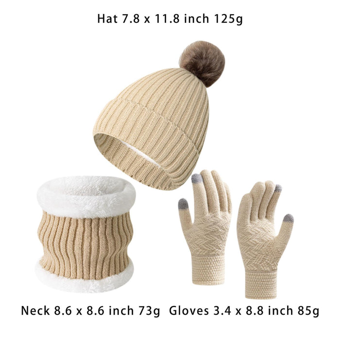 Winter Hat Scarf Gloves Set Winter Cap Neck Warmer for Running Skiing Hiking Beige