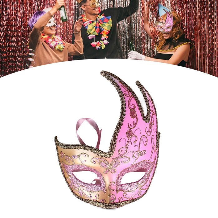 Masquerade Mask with Strap Fancy Dress Half Face Mask for Men Festival Party Pink