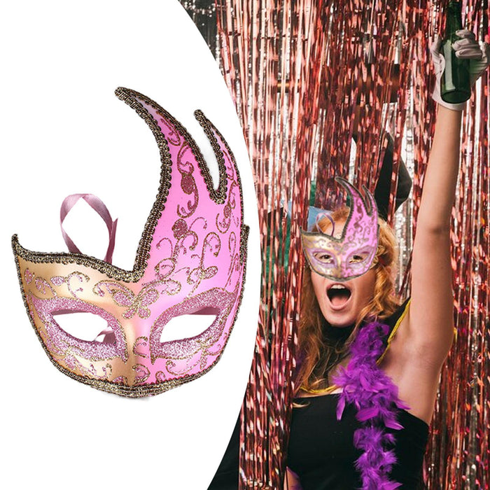 Masquerade Mask with Strap Fancy Dress Half Face Mask for Men Festival Party Pink