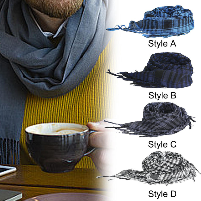 Outdoor Arabic Scarf Soft Comfortable Plaid Scarf for Street Hiking Shopping Blue Black