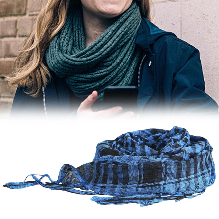 Outdoor Arabic Scarf Soft Comfortable Plaid Scarf for Street Hiking Shopping Blue Black