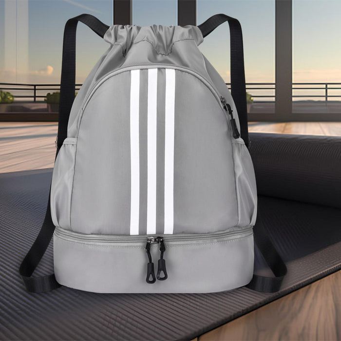 Drawstring Backpack Adjustable Shoulder Straps for Women Men String Swim Bag Gray