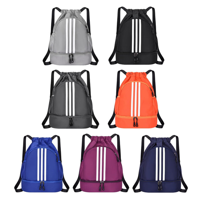 Drawstring Backpack Adjustable Shoulder Straps for Women Men String Swim Bag Gray