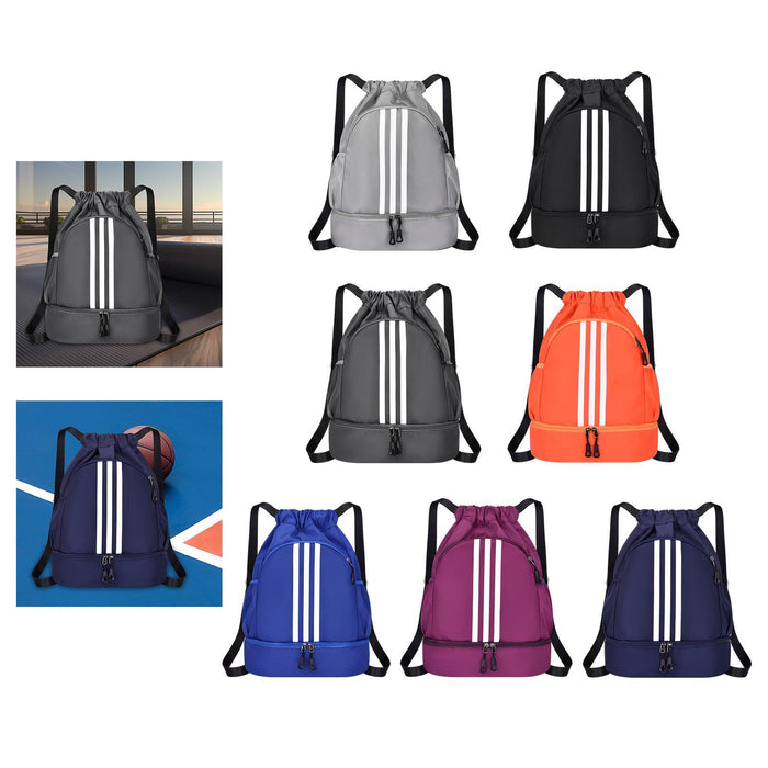 Drawstring Backpack Adjustable Shoulder Straps for Women Men String Swim Bag Gray